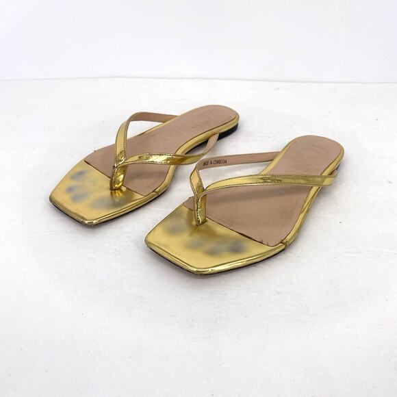 J Crew Gold Metallic Square Toe Flip Flop Sandal Women's Size 8 - Picture 1 of 5